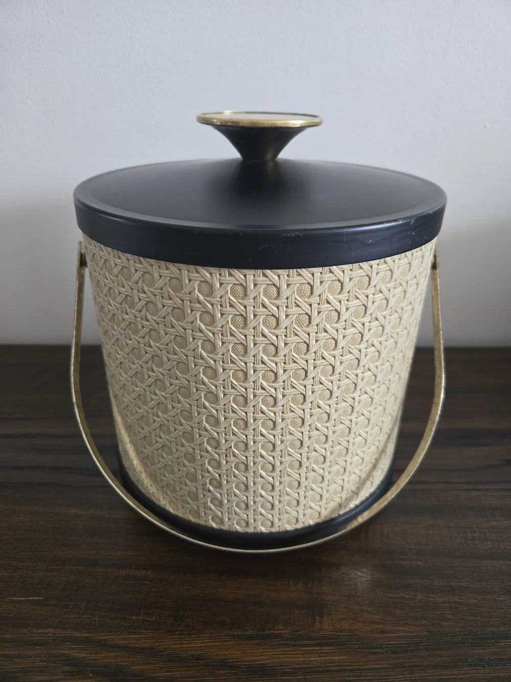 Vintage MCM Serv-master Woven Rattan Cane Textured Ice Bucket